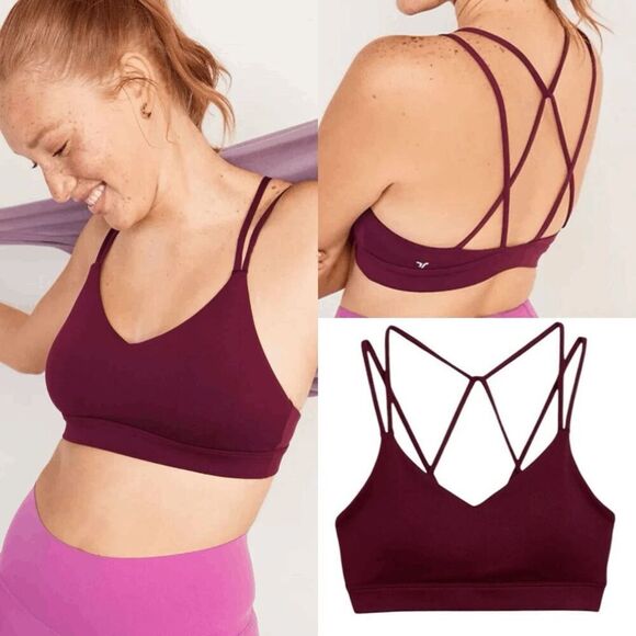 Old Navy Active Burgundy Red Strappy Stretchy Sports Bra XL - Picture 6 of 6